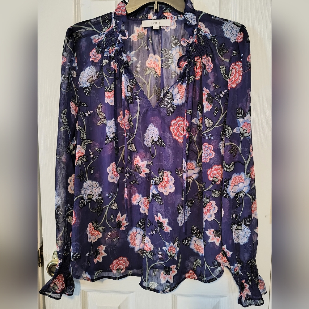 Loft Floral Sheer Women's Top Size L